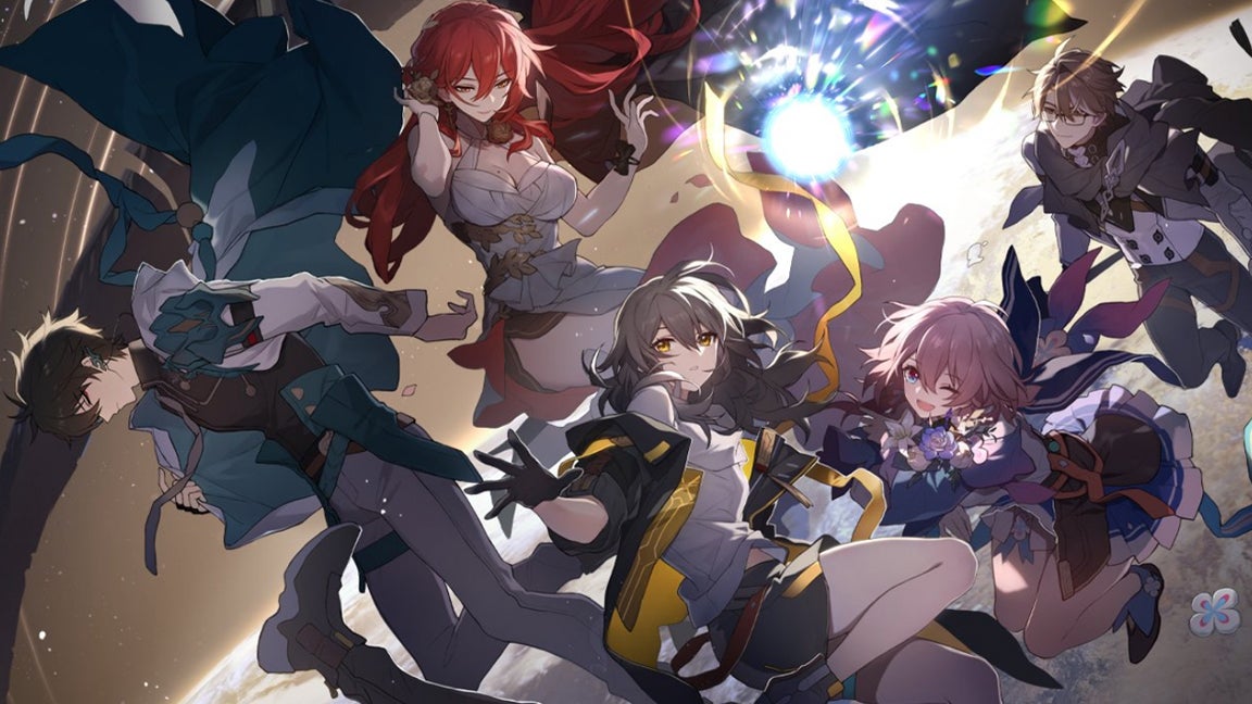 Artwork showing Honkai Star Rail characters in space.