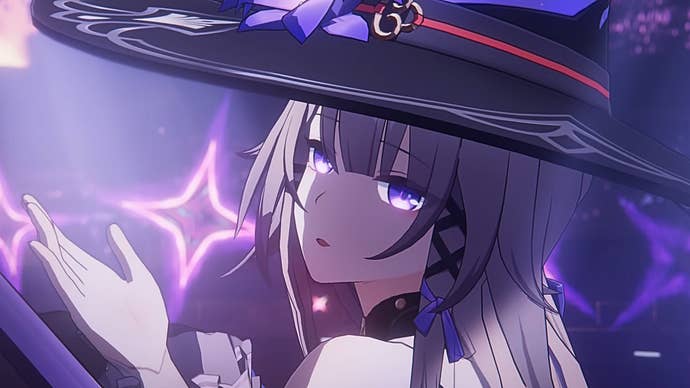 The Herta from Honkai Star Rail, blowing a kiss to the camera