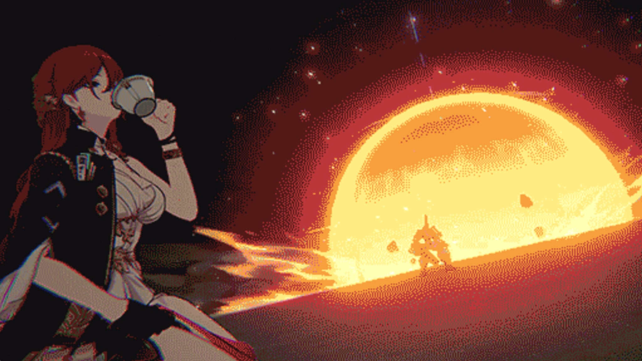 Honkai Star Rail character Himeko in a battle performing her Ultimate. - 3