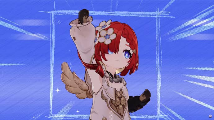 Tribbie from Honkai Star Rail making a victory gesture