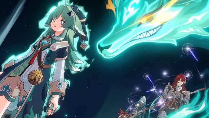 A big star wolf looms over characters in a screenshot from Honkai: Star Rail’s 1.5 update