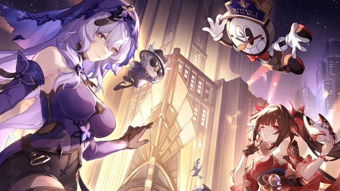 Artwork for Honkai: Star Rail’s version 2.0 shows its characters hanging out with a clock person