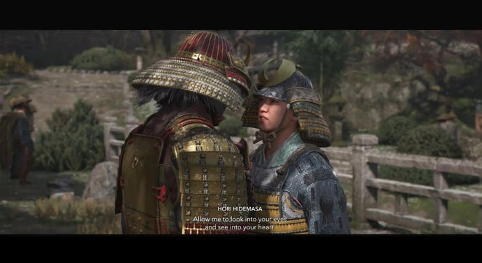 Una escena romántica entre Yasuke y Hori en Assassin's Creed Shadows.