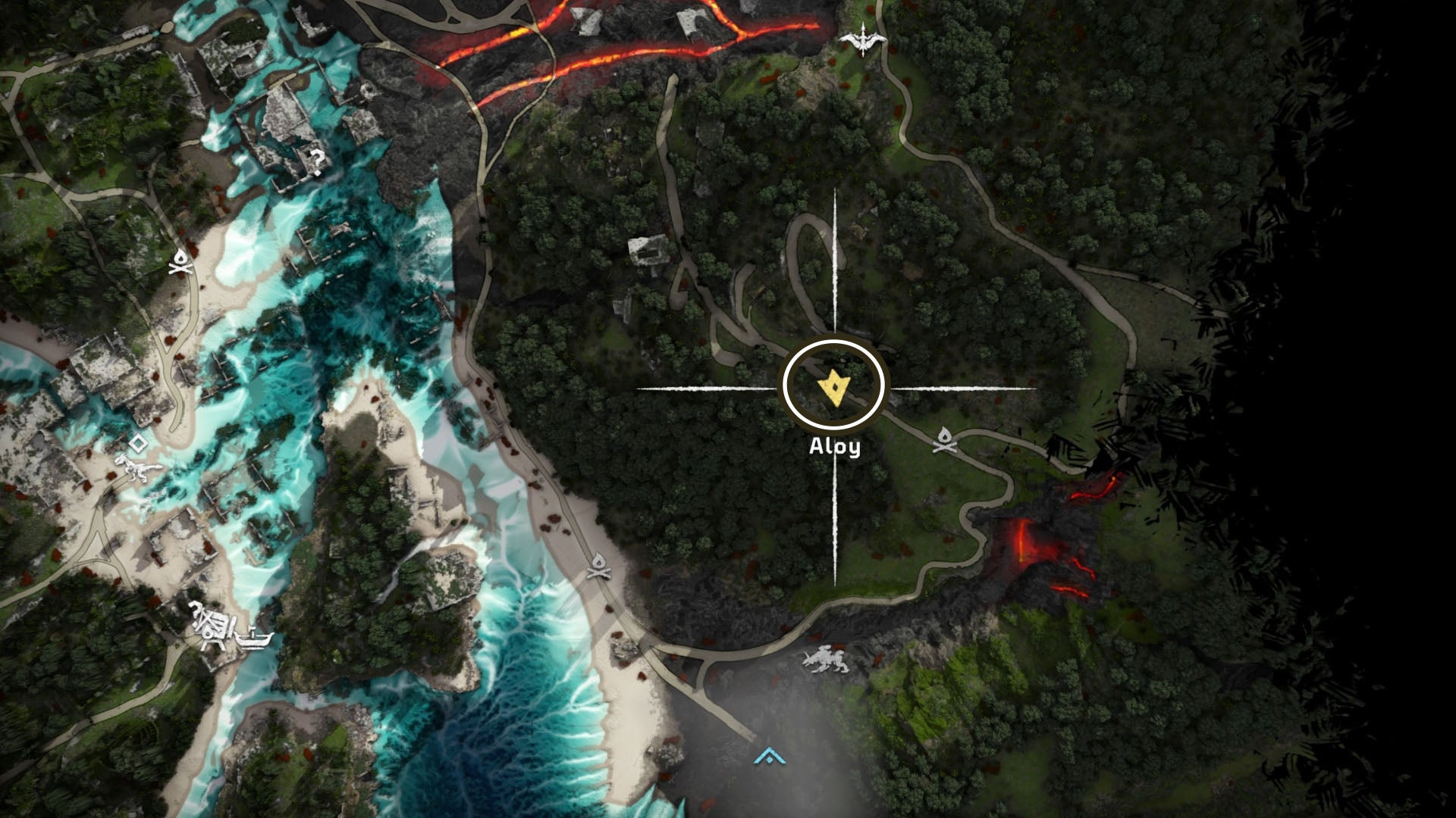 horizon forbidden west burning shores aerial capture east map location