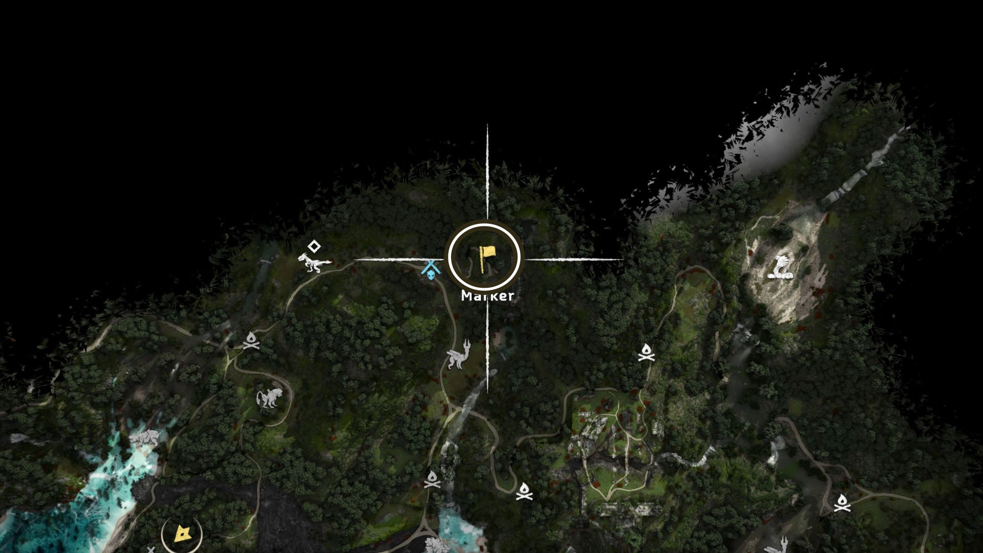 horizon forbidden west burning shores aerial capture north map location circled