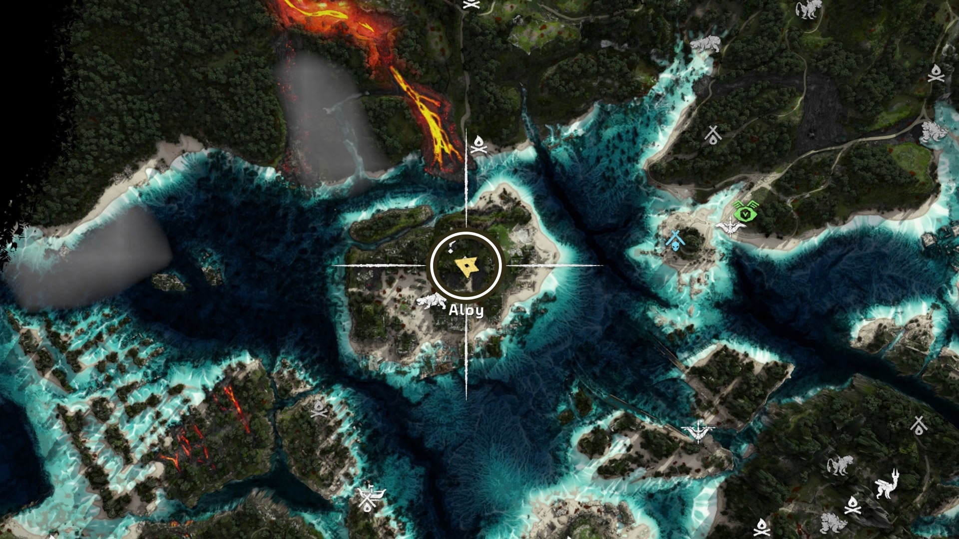 horizon forbidden west burning shores aerial capture northwest map location