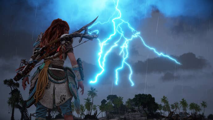 horizon forbidden west burning shores aerial capture west storm