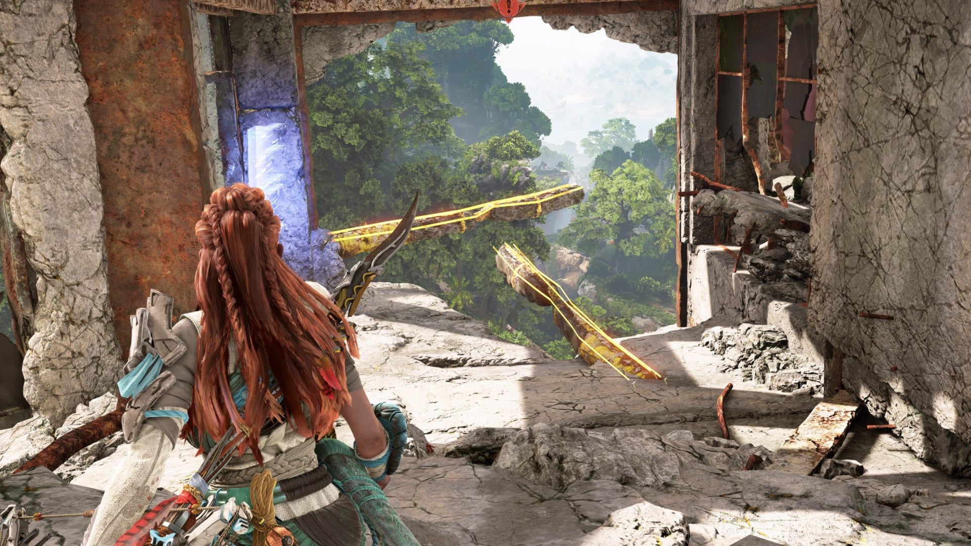 horizon forbidden west burning shores climb trail ledge to tower weapon