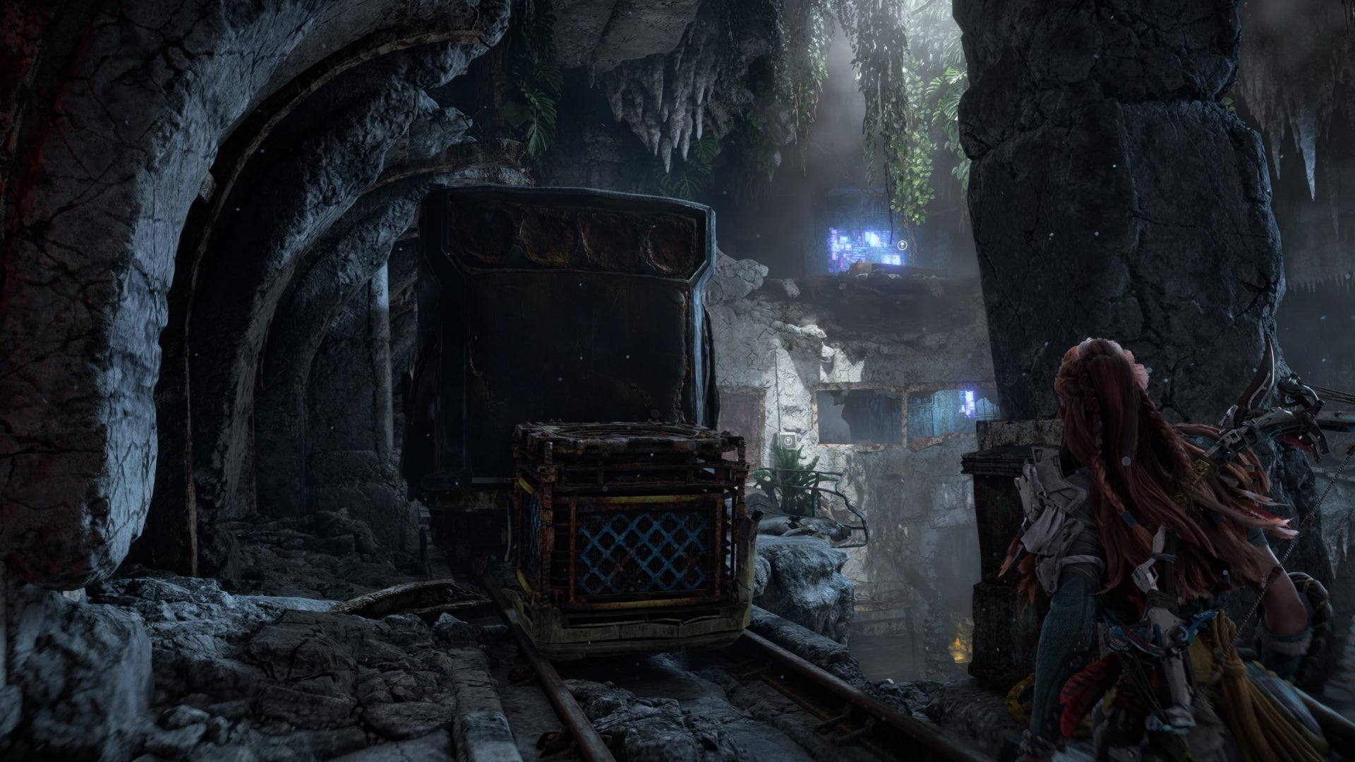 horizon forbidden west burning shores friend in the dark crate and train on second floor