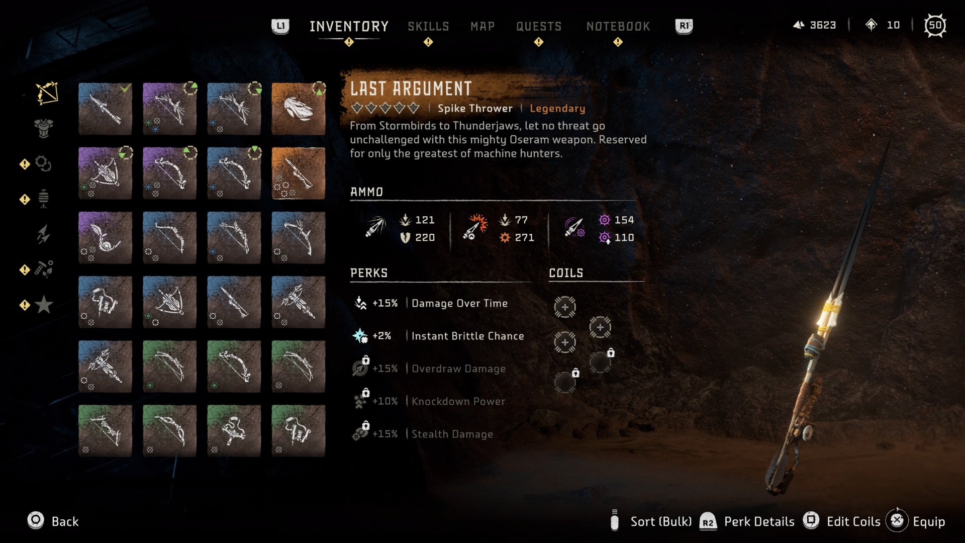 horizon forbidden west burning shores friend in the dark last argument spike thrower reward