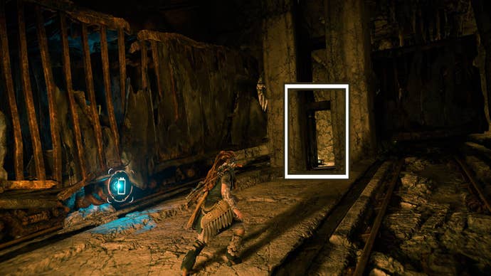 horizon forbidden west burning shores murmuring hollow ruins entrance beside train car