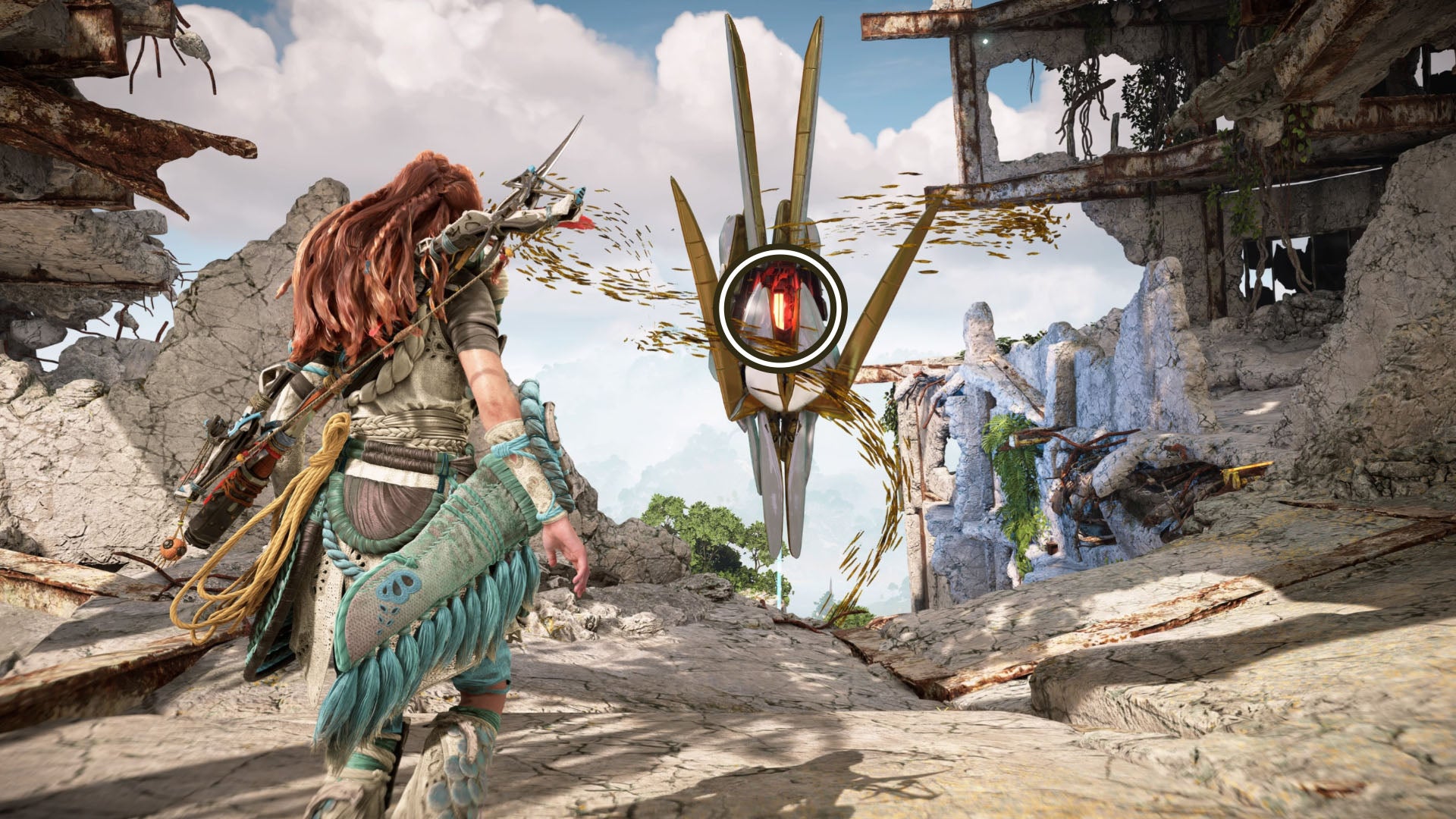 horizon forbidden west burning shores rear of tower weapon power core circled