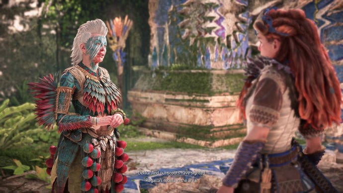 Talking to a member of the Tenakth Tribe in Horizon Forbidden West