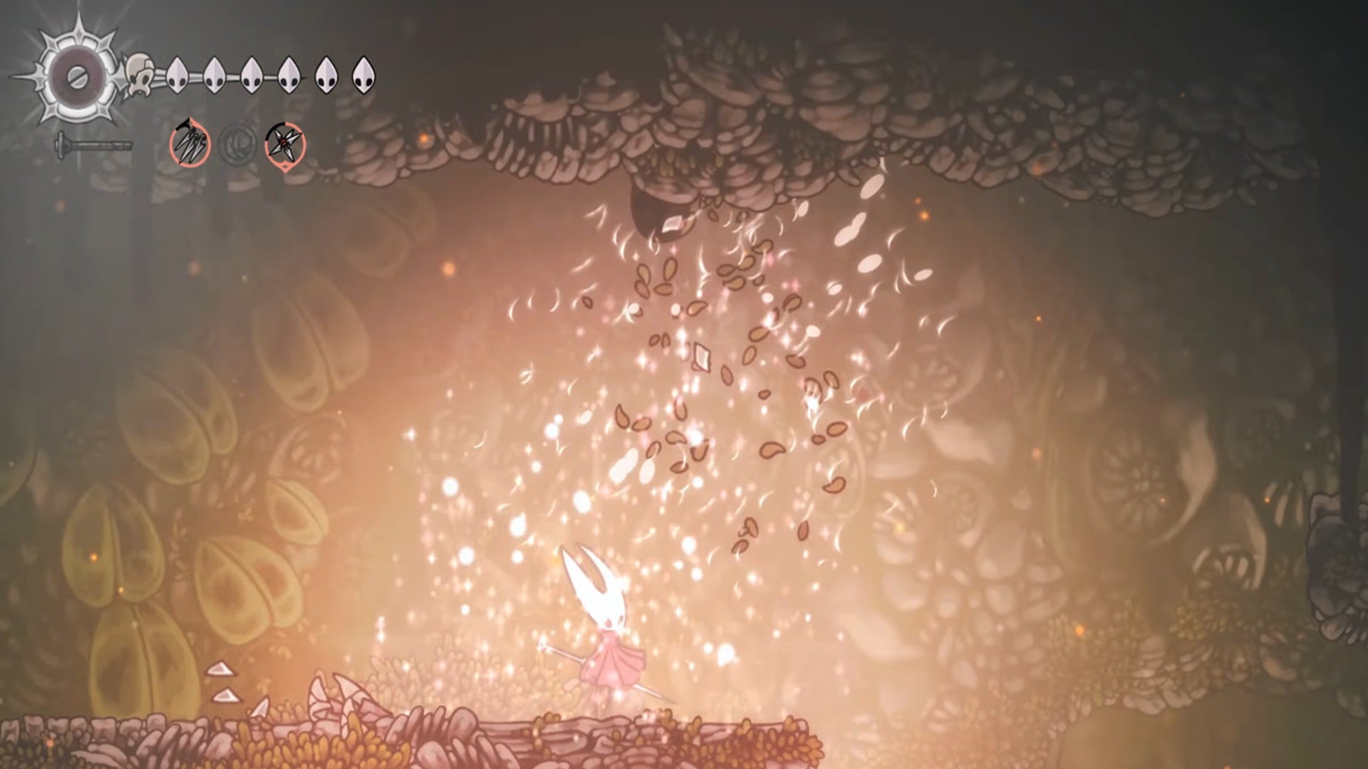 A sparkle erupts around Hornet as she uses the Claw Mirror in Hollow Knight: Silksong. - 12