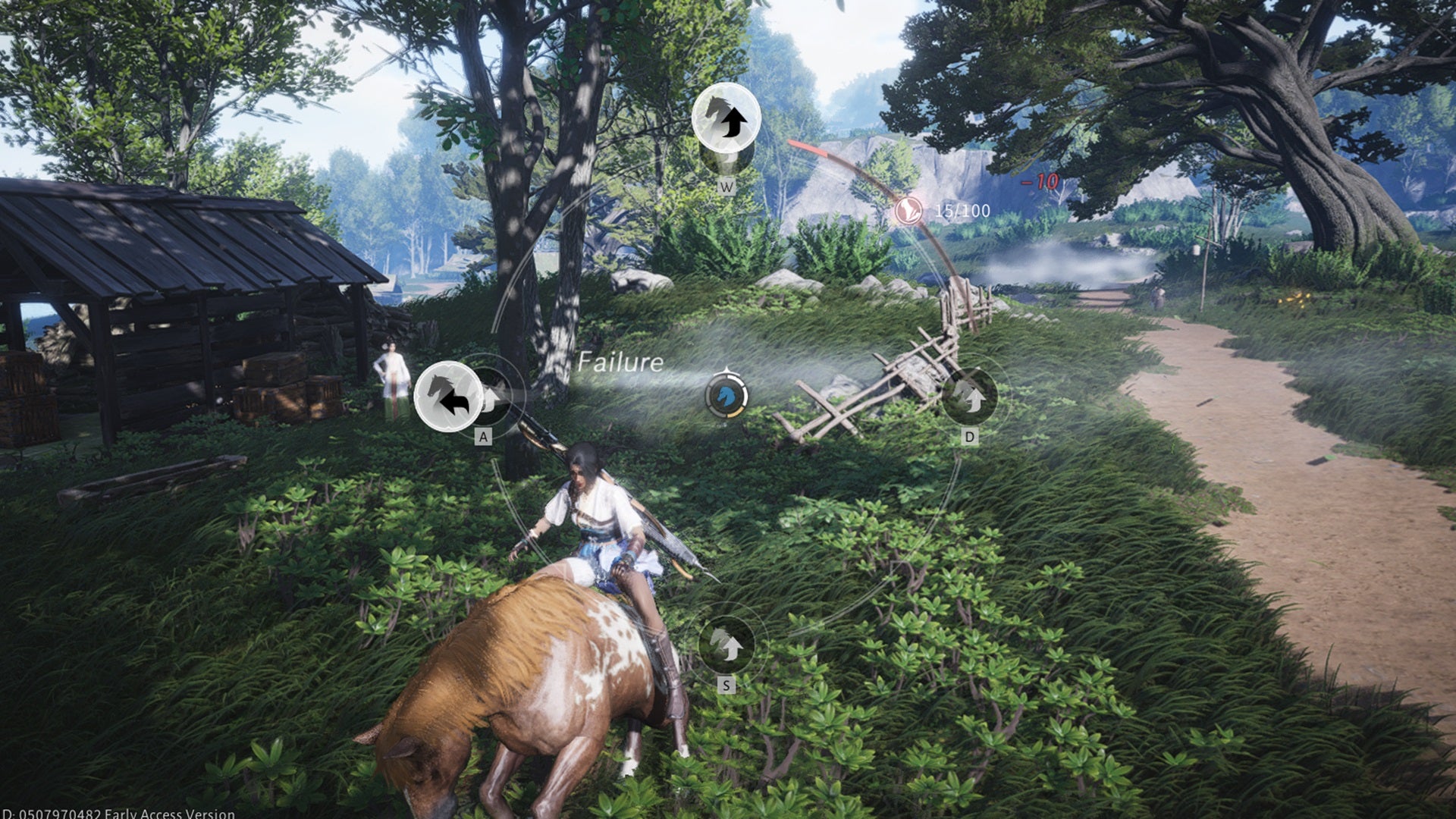 Attempting the horse taming minigame in Where Winds Meet, which requires the player to match on-screen icons. - 5