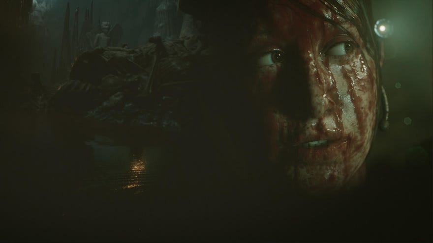 A bloody face and a scary temple in The Dark Pictures Anthology: House Of Ashes.