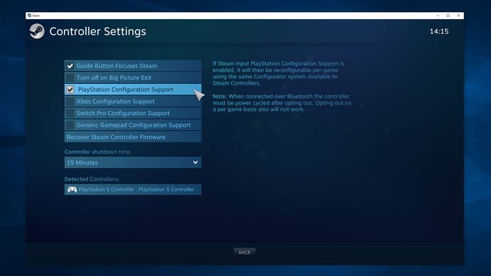 A screenshot of Steam’s general controller settings screen.
