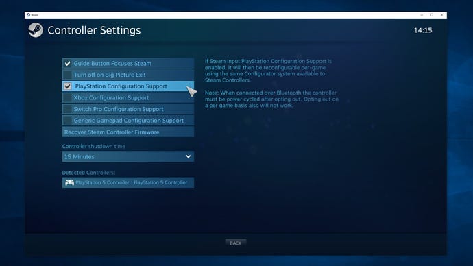 A screenshot of Steam’s general controller settings screen.