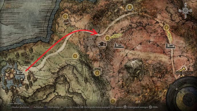 Map showing route into Caelid.