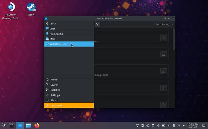 Step 3 of how to get Xbox Cloud Gaming on the Steam Deck: open hamburger menu then navigate to Applications > Internet > Web Browsers