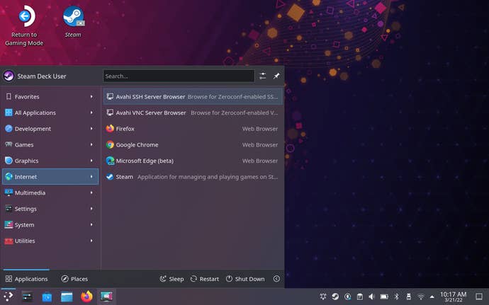 Step 5 of how to get Xbox Cloud Gaming on the Steam Deck: Open the Applications Launcher and open the Internet submenu