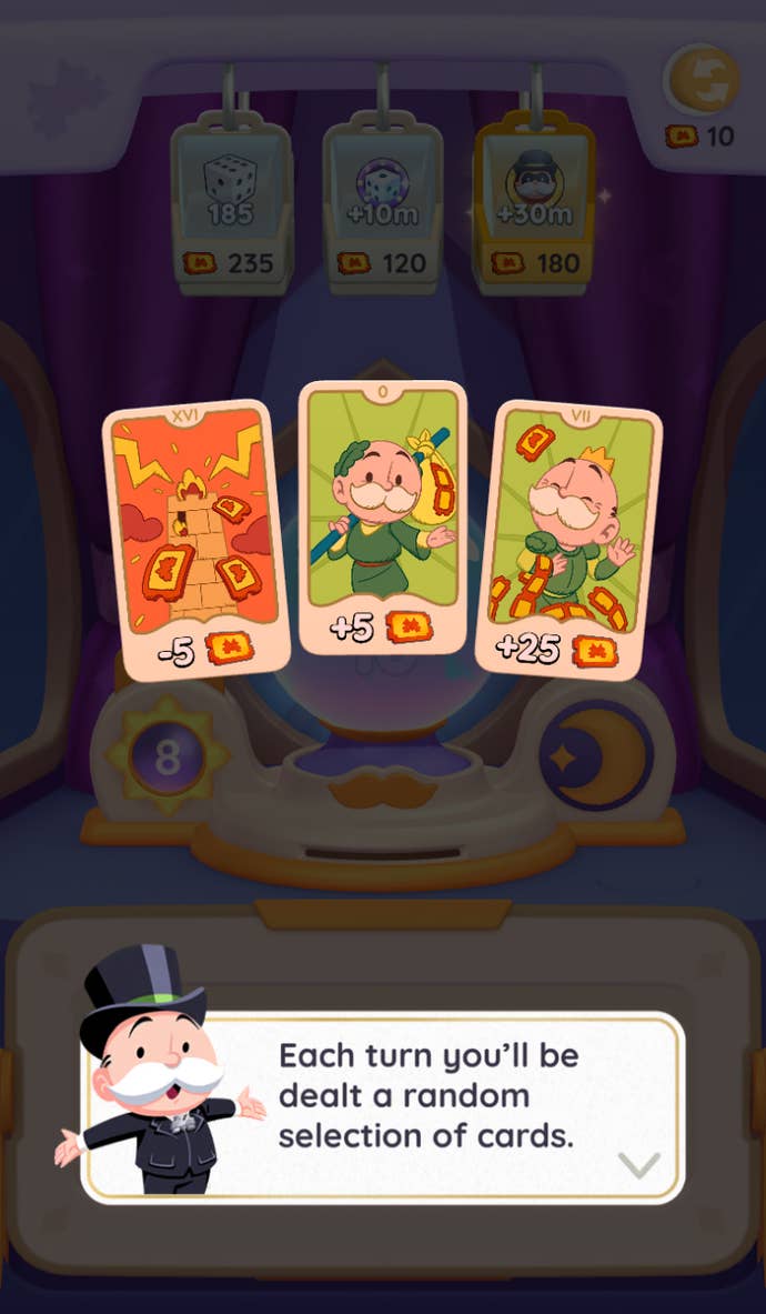 A menu screen explaining how to play the Monopoly Go Fortune Flip mini-game.