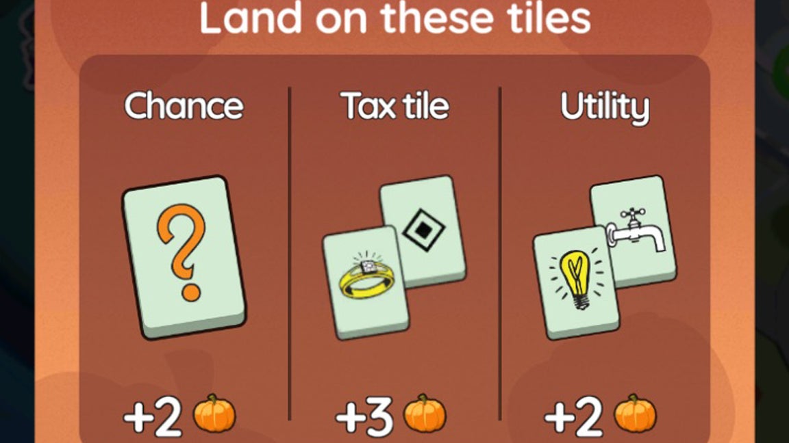 A Monopoly Go menu screen that explains how to play the Pumpkin Party event. - 3