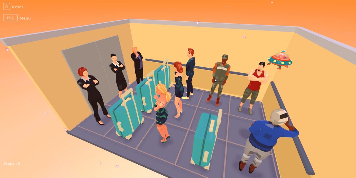 A puzzle game where you must avoid the doing the most awkward of things: facing someone while riding an elevator