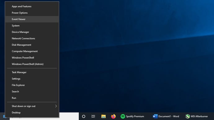 A screenshot of a context menu in Windows 10, showing where to access the Event Viewer.
