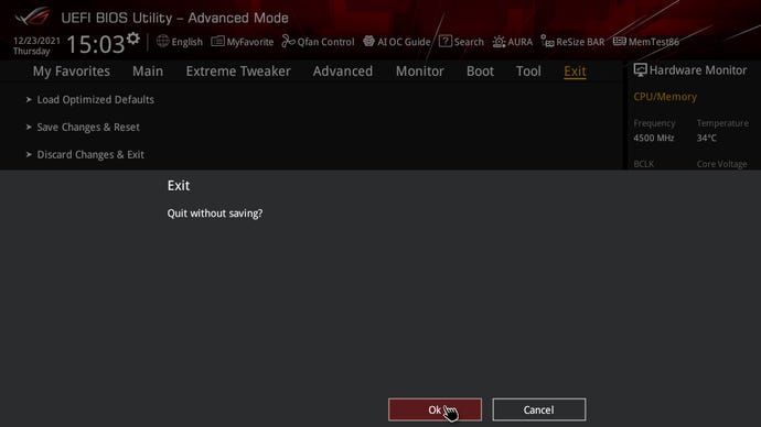 The exit screen of Asus’s UEFI BIOS.
