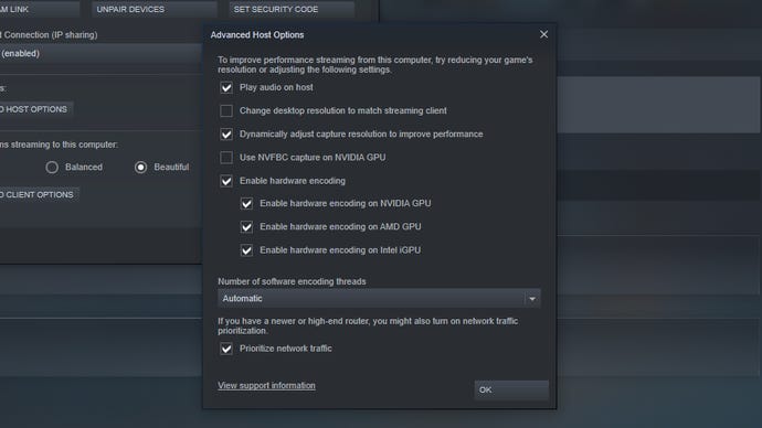 Step 1 of how to use the Steam Deck as a PC controller - changing Remote Play settings to use the desktop's audio and native resolution.