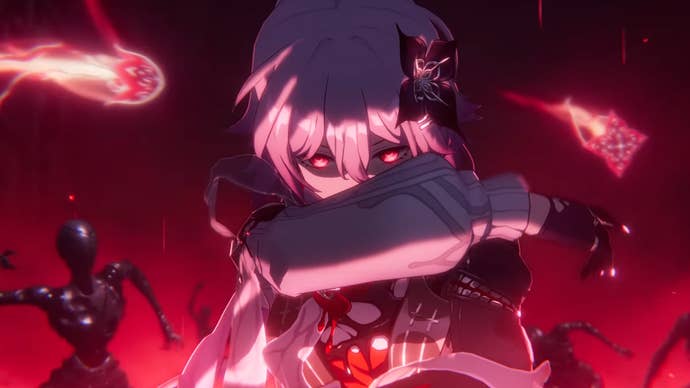 Evernight covering the face in HSR