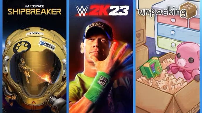 Cover artwork for Hardspace: Shipbreaker, WWE 2K23, and Unpacking