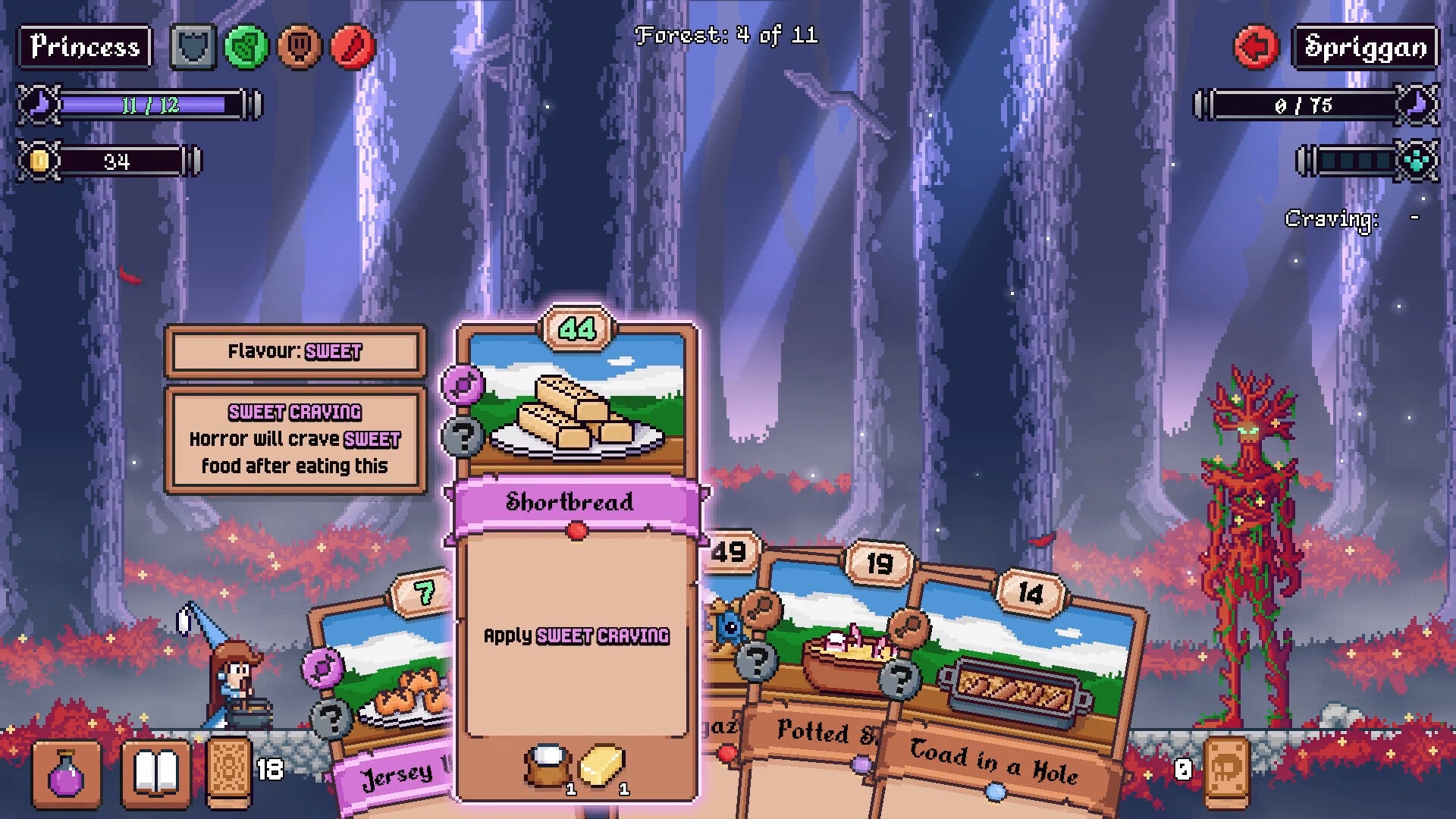 Feeding shortbread to a Spriggan in Hungry Horrors. - 1