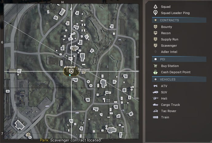 The Farmland area of the map with an Adler contract highlighted