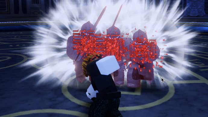 A Roblox character punching a group of enemies in the anime-inspired RPG Hunters.