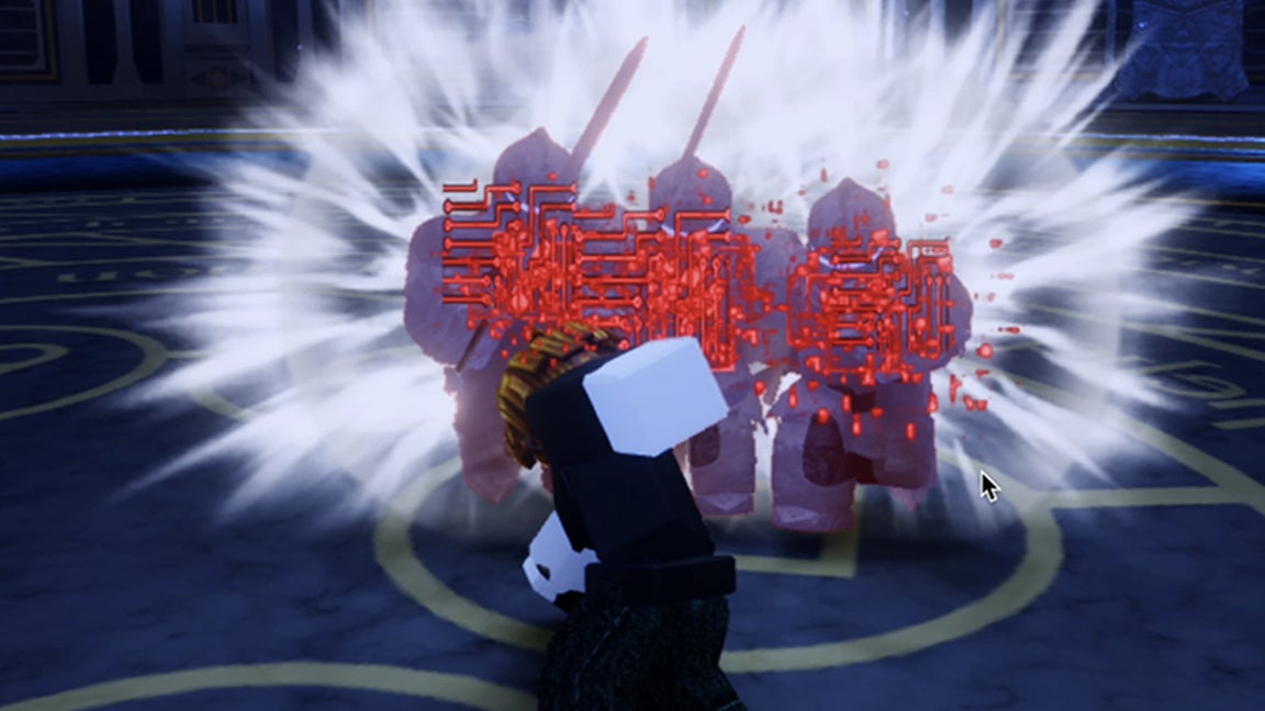 A Roblox character punching a group of enemies in the anime-inspired RPG Hunters. - 1