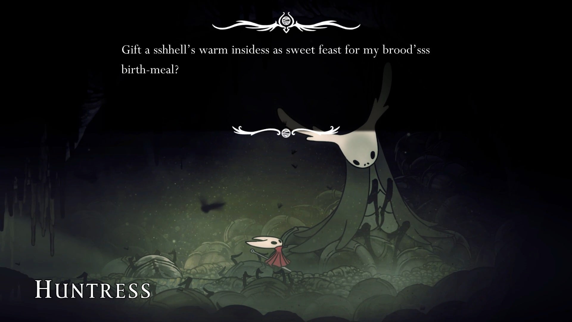 Hornet speaks with the giant Huntress NPC in Hollow Knight: Silksong. - 13