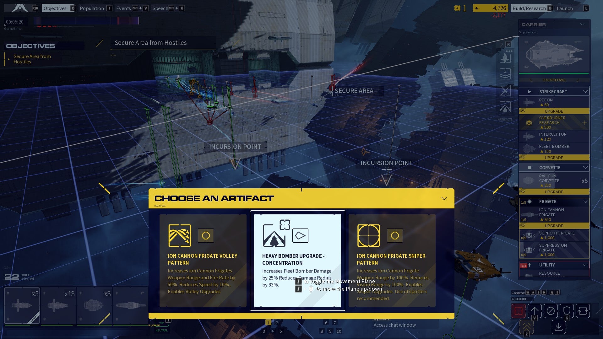 Choosing an artefact upgrade in Homeworld 3's War Games mode - 4