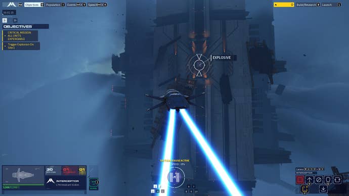 A strike craft prepares for an attack run in Homeworld 3