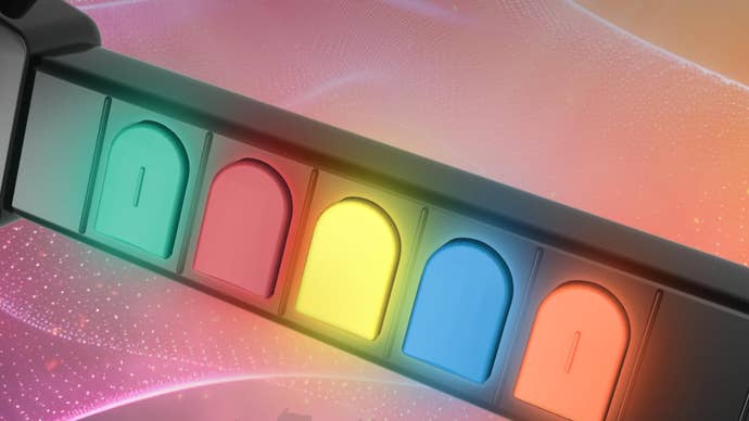 Close up of buttons on Hyperkin’s Guitar Hero controller