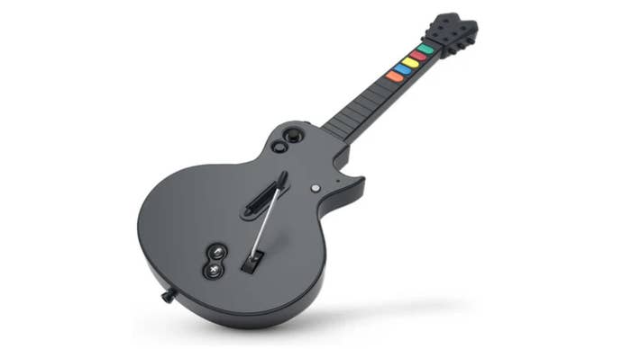 Image of Hyperkin’s black Guitar Hero controller for PS3 and PC