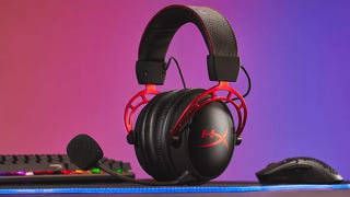 The HyperX Cloud Alpha Wireless gaming headset sat on a desk.