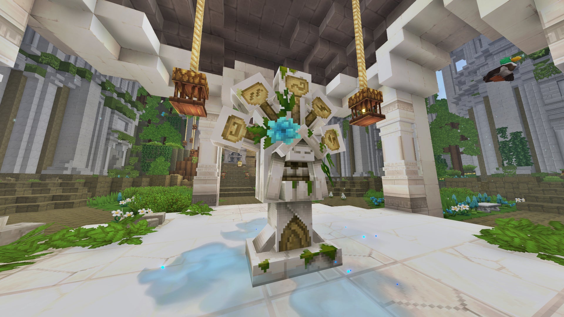 A close-up of the Heart Of Orbis, a white stone monument in the centre of the Forgotten Temple in Hytale. - 6