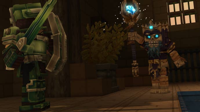 A subordinate battling a skeletal mage successful Hytale.