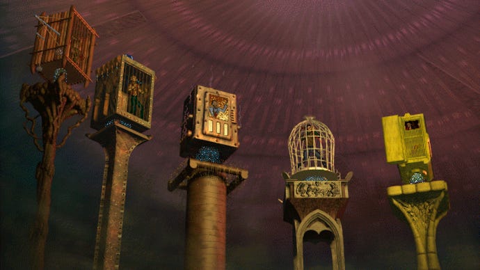 AM’s captives in cages in an I Have No Mouth And I Must Scream screenshot.