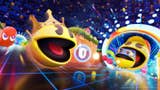 Pac-Man Mega Tunnel Battle: Chomp Champs promo image showing ghosts and power items.