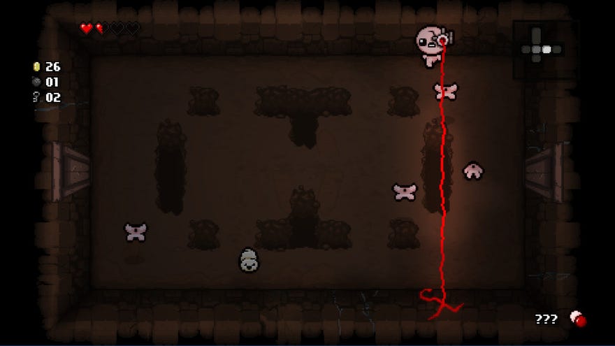 Isaac does some…uh…binding? In The Binding of Isaac: Rebirth.