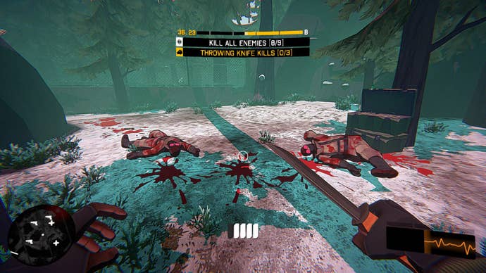 I Am Your Beast screenshot showing another end of combat scene in snowy woods