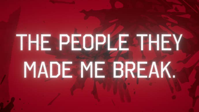 I Am Your Beast screenshot showing text over a red background reading “The people they made me break."